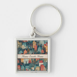 Gezellige Hygge Village Nordic Folk Art, op maat Sleutelhanger
