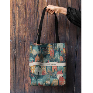 Gezellige Hygge Village Nordic Folk Art, op maat Tote Bag