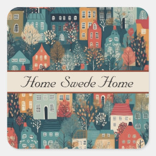 Gezellige Hygge Village Nordic Folk Art, op maat Vierkante Sticker