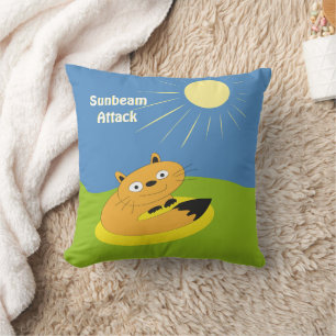 Gezellige introvert kat zonnestraal humor illustra kussen