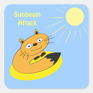 Gezellige introvert kat zonnestraal humor illustra vierkante sticker