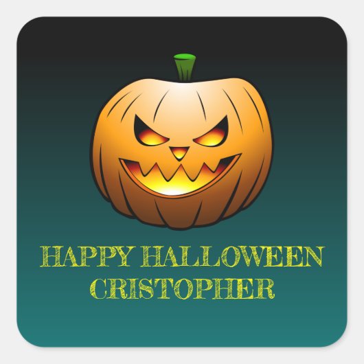 Gezellige Jack o'lantern Halloween Pompoen Vierkante Sticker (Voorkant)