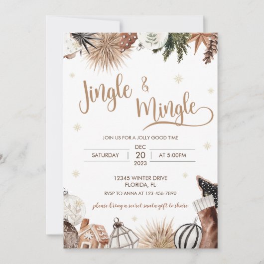 Gezellige Jingle & Mingle Kerstfeest uitnodiging (Voorkant)