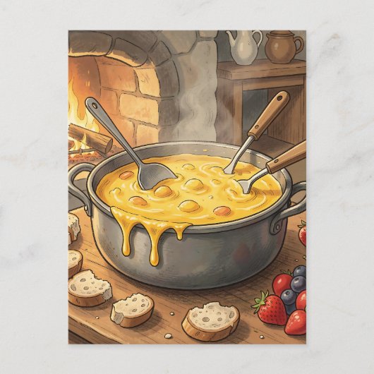 Gezellige Kaasfondue Haard Briefkaart (Voorkant)