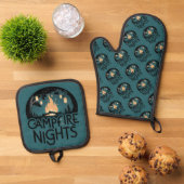 Gezellige kampvuur nachten rustiek outdoor avontuu ovenwant & pannenlap set (Top down)