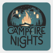 Gezellige kampvuur nachten rustiek outdoor avontuu vierkante sticker (Voorkant)
