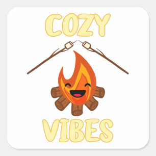 Gezellige kampvuur sfeer roosteren marshmallows vo vierkante sticker