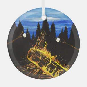 Gezellige kampvuur zonsondergang bos buitenavontuu glas ornament
