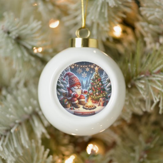 Gezellige kampvuurgnoom" - Feestelijke Kerst Keramische Bal Ornament (Boom)