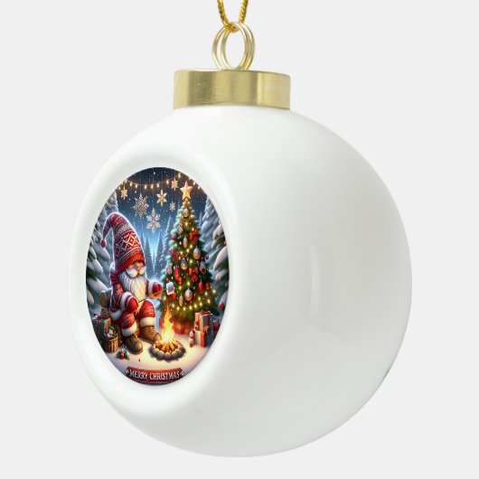 Gezellige kampvuurgnoom" - Feestelijke Kerst Keramische Bal Ornament (Rechts)