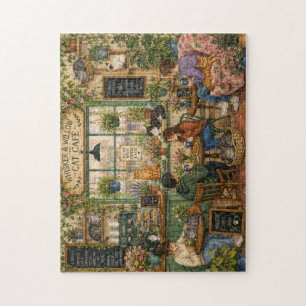 Gezellige Kat Café Waterverflegpuzzel Whimsical Legpuzzel