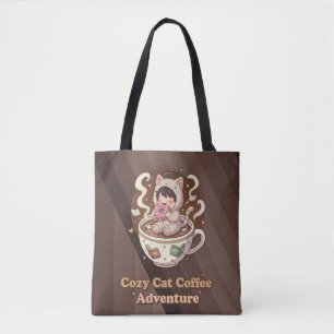 Gezellige Kat Coffee Avontuur Kunst Tote Bag