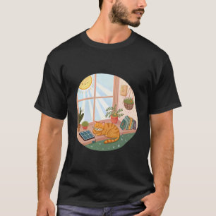 Gezellige kat die slaapt in een zonnige leeshoek t-shirt