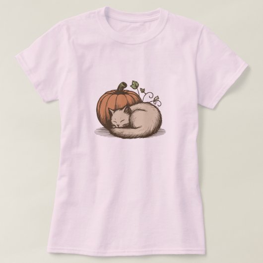 Gezellige kat en pompoen - Autumn Design T-shirt (Design voorkant)