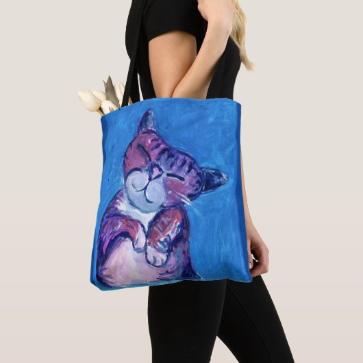Gezellige kat geschilderd Kat Schattigee katachtig Tote Bag (Dichtbij)