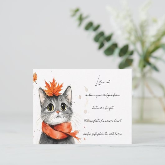 Gezellige kat in een sjaal briefkaart (Staand voorkant)