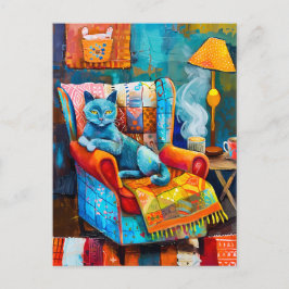 Gezellige kat in fauteuil briefkaart