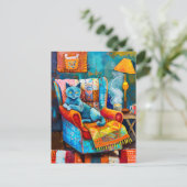 Gezellige kat in fauteuil briefkaart (Staand voorkant)