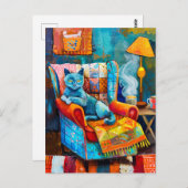 Gezellige kat in fauteuil briefkaart (Voorkant / Achterkant)