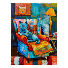 Gezellige kat in fauteuil perfect poster