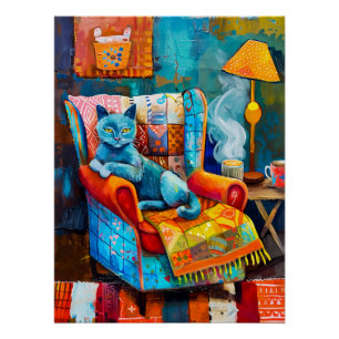 Gezellige kat in fauteuil perfect poster