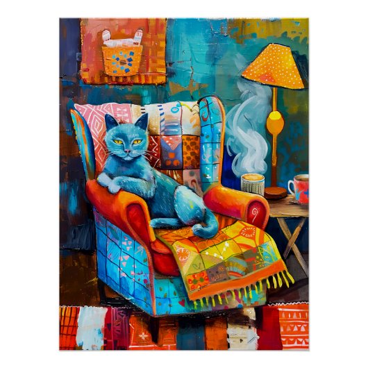 Gezellige kat in fauteuil perfect poster (Voorkant)