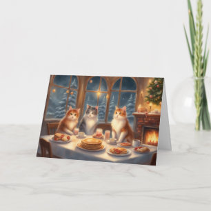 Gezellige kat Kerst ontbijttafel groet Kaart