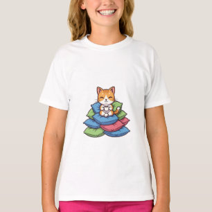 Gezellige Kat Koffie Stapels Kinderen T-shirt