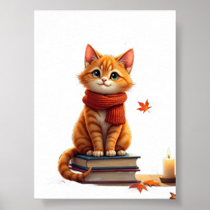 Gezellige kat leeshoek herfst aquarel illustratie poster
