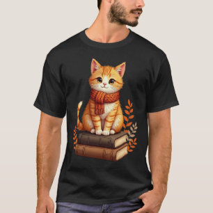 Gezellige kat leeshoek - herfst aquarel kunst voor t-shirt