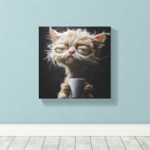 Gezellige kat met een kopje warmte - Ontspannende  Canvas Afdruk (Insitu (Houten vloer))