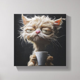 Gezellige kat met een kopje warmte - Ontspannende  Canvas Afdruk