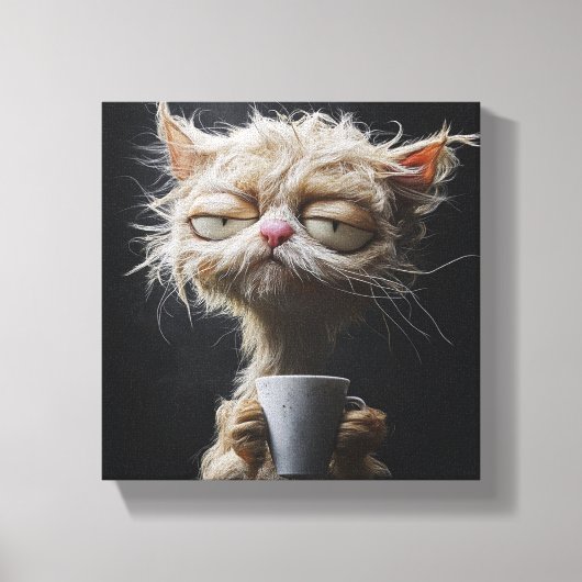 Gezellige kat met een kopje warmte - Ontspannende  Canvas Afdruk (Voorkant)