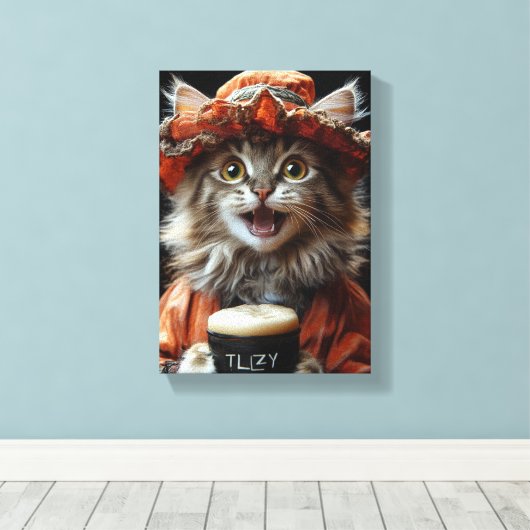 Gezellige kat met een kopje warmte - Relaxing Feli Canvas Afdruk (Insitu (Houten vloer))