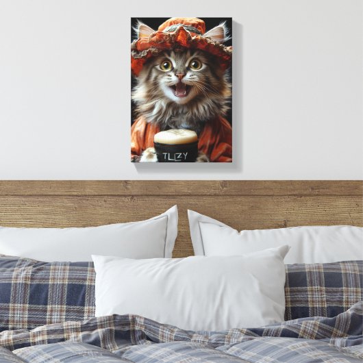 Gezellige kat met een kopje warmte - Relaxing Feli Canvas Afdruk (Insitu (Slaapkamer))