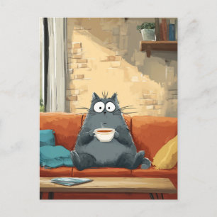 Gezellige kat met koffie briefkaart