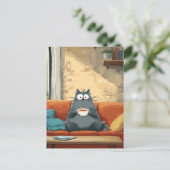 Gezellige kat met koffie briefkaart (Staand voorkant)