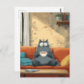 Gezellige kat met koffie briefkaart (Voorkant / Achterkant)