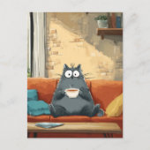 Gezellige kat met koffie briefkaart (Voorkant)