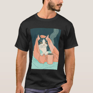 Gezellige Kat Met Koffie Ontspannen Levensstijl T-shirt