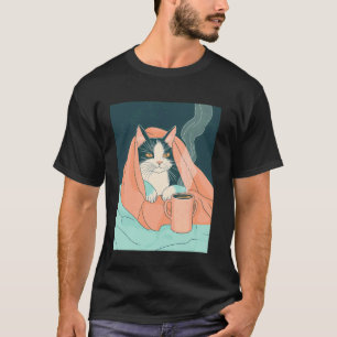 Gezellige Kat Met Koffie Ontspanning Lifestyle T-shirt