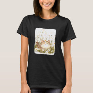 Gezellige kat met madeliefjes op een weiland voor t-shirt