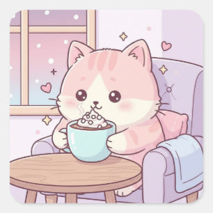 Gezellige Kat Sticker – Schattig Kawaii Pastel