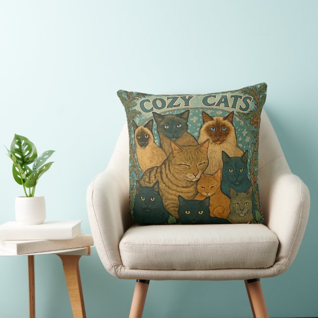 Gezellige katten in de winter kussen (Stoel)