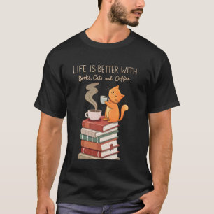 Gezellige Katten Koffie Boeken Schattige Kattenlie T-shirt