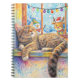 Gezellige katten slaap bij het kerst raam notitieboek