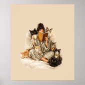 Gezellige Kattenvrouw Lezen & Koffie Poster (Voorkant)