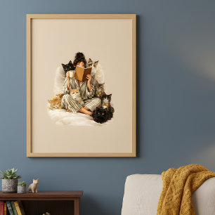 Gezellige Kattenvrouw Lezen & Koffie Poster