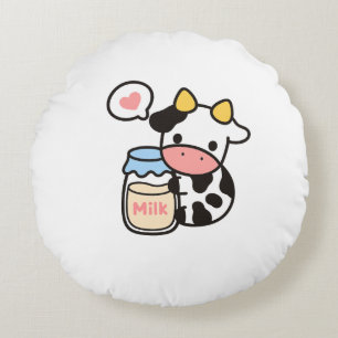 Gezellige Kawaii Koe & melkpot Rond Kussen