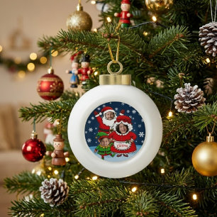 Gezellige keramische kerstbal met 3 op maat gemaak bal ornament